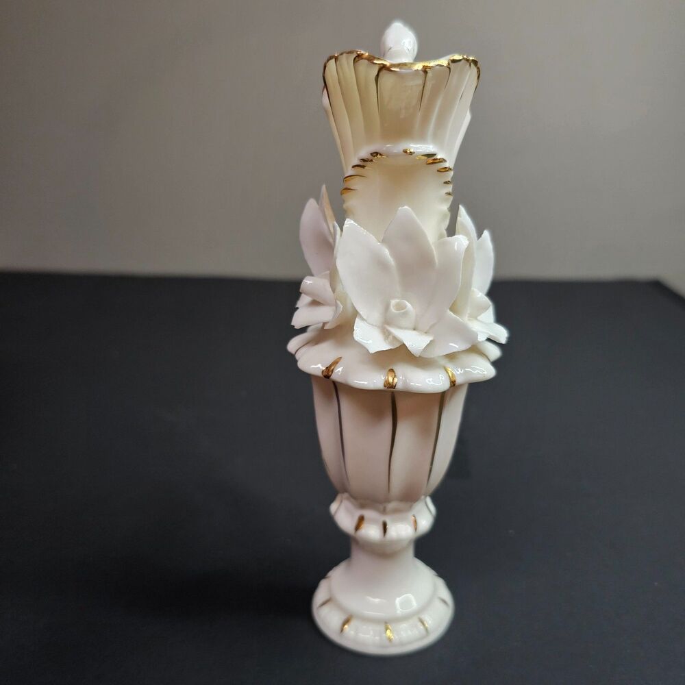 Vtg Lenwile Ardalt Japanese Verithin Vase Pitcher Delicate Florals Gold White